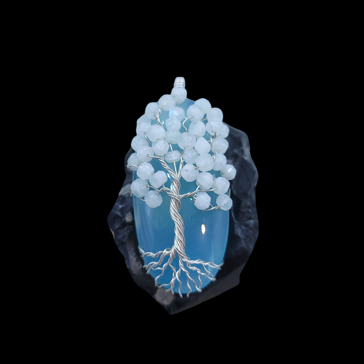 Sterling Silver Chalcedony/Moonstone Winter Tree Pendant