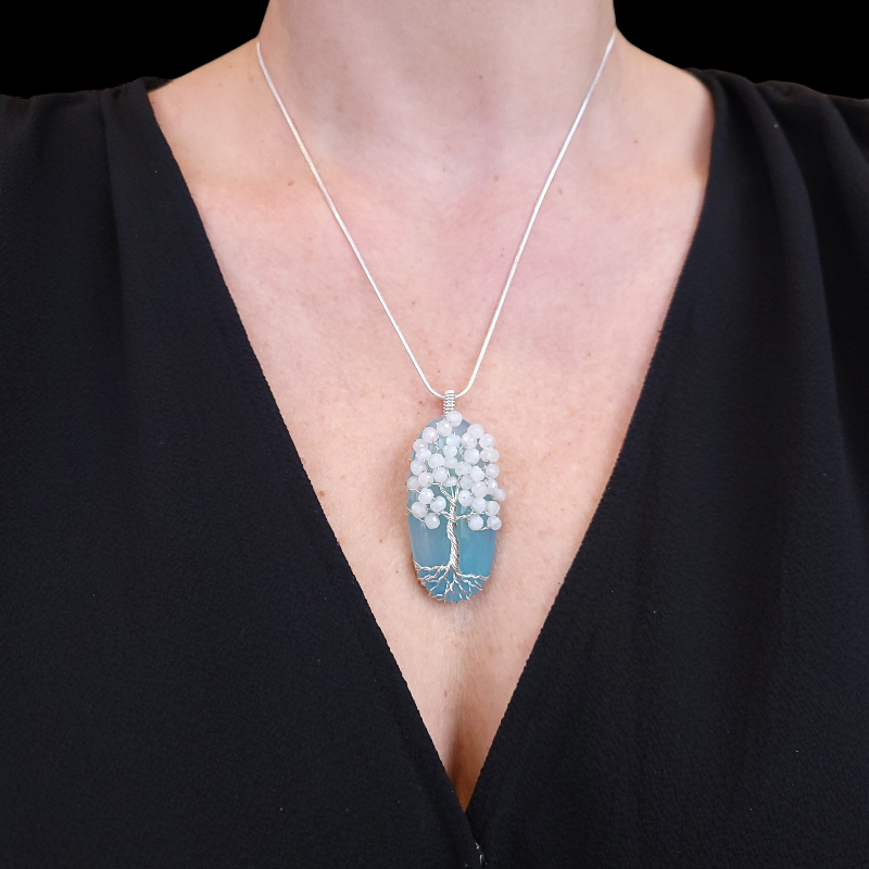 Sterling Silver Chalcedony/Moonstone Winter Tree Pendant