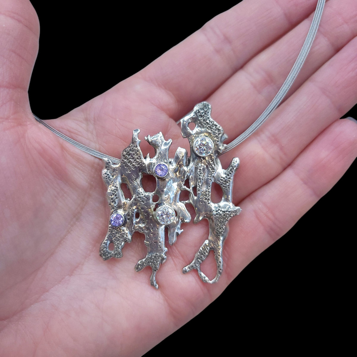 Antique Sterling Moissanite and Sapphire Pendant