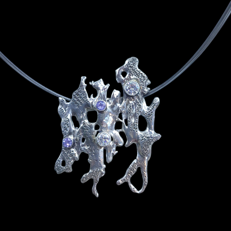 Antique Sterling Moissanite and Sapphire Pendant