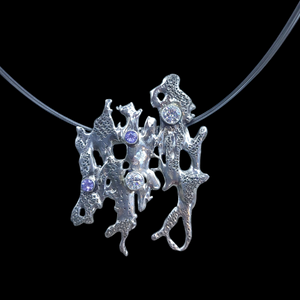 Antique Sterling Moissanite and Sapphire Pendant