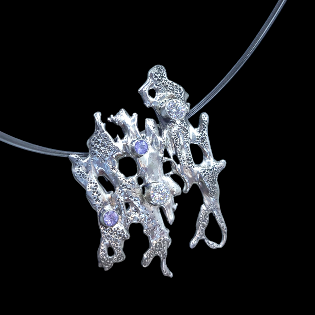 Antique Sterling Moissanite and Sapphire Pendant