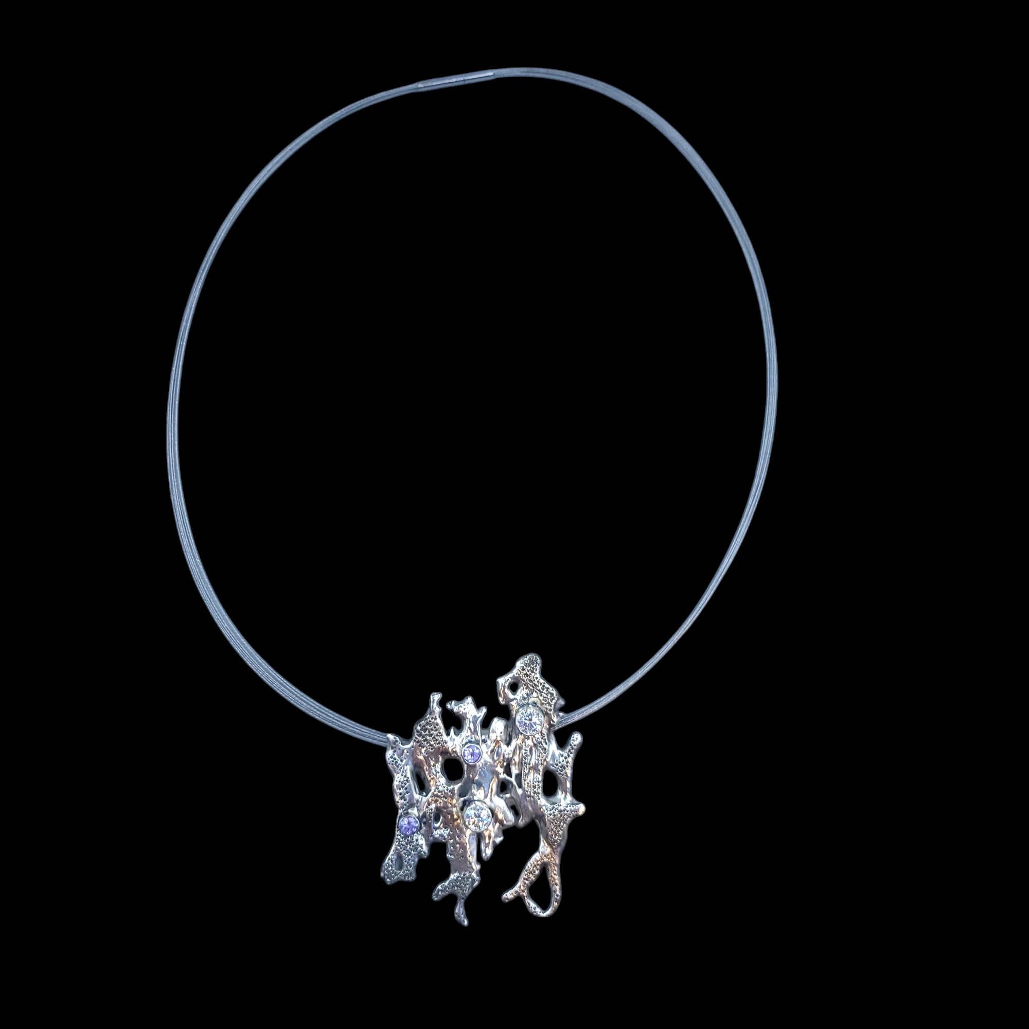 Antique Sterling Moissanite and Sapphire Pendant