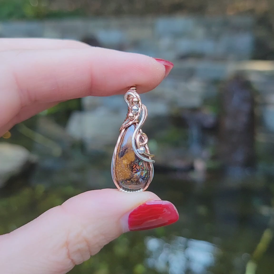 Mixed Metal Boulder Opal Pendant