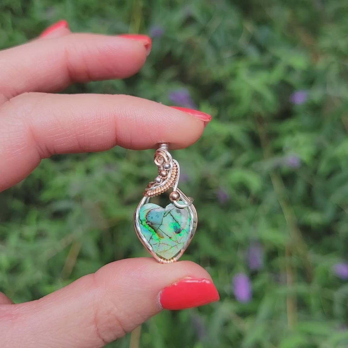 Mixed Metal Monarch Opal Heart Pendant