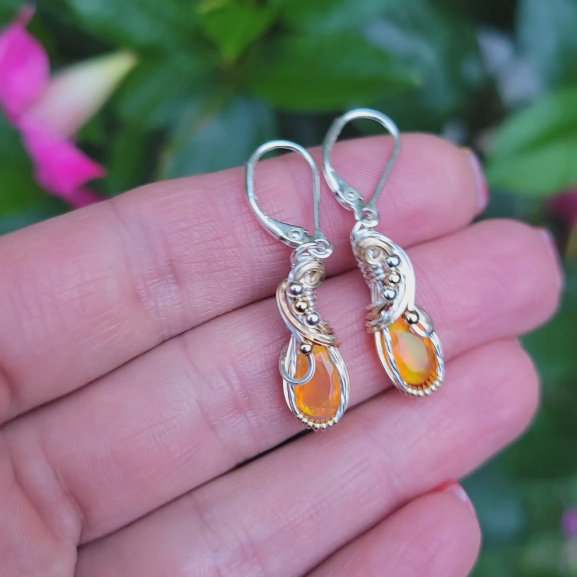 Mixed Metal Mexican Fire Opal Earrings