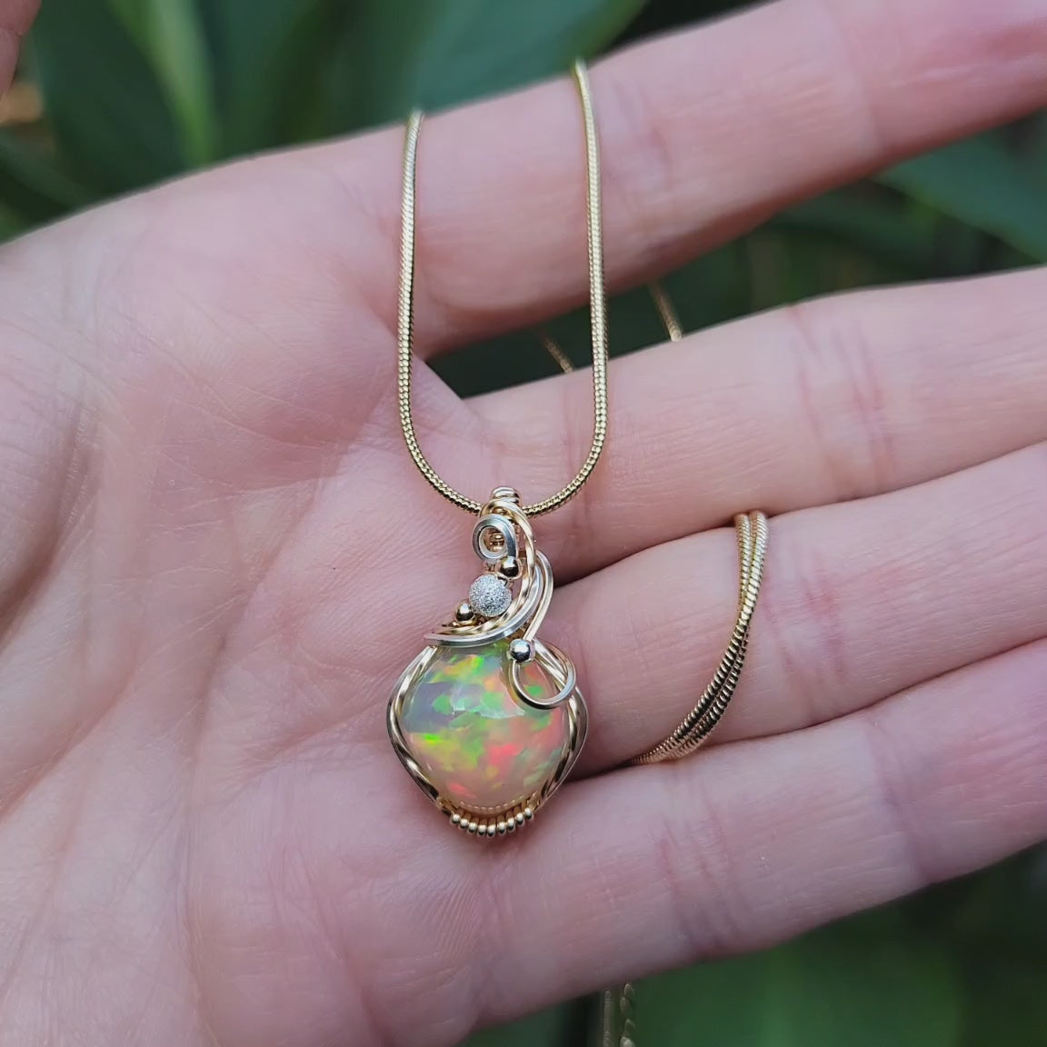 Mixed Metal Starry Ethiopian Fire Welo Opal Pendant