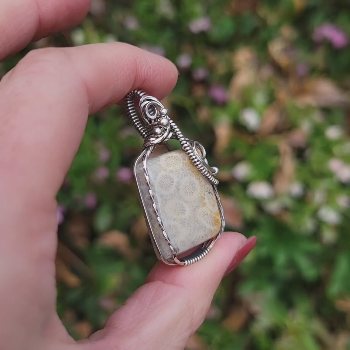 Antique Sterling Silver Fossilized Coral Pendant