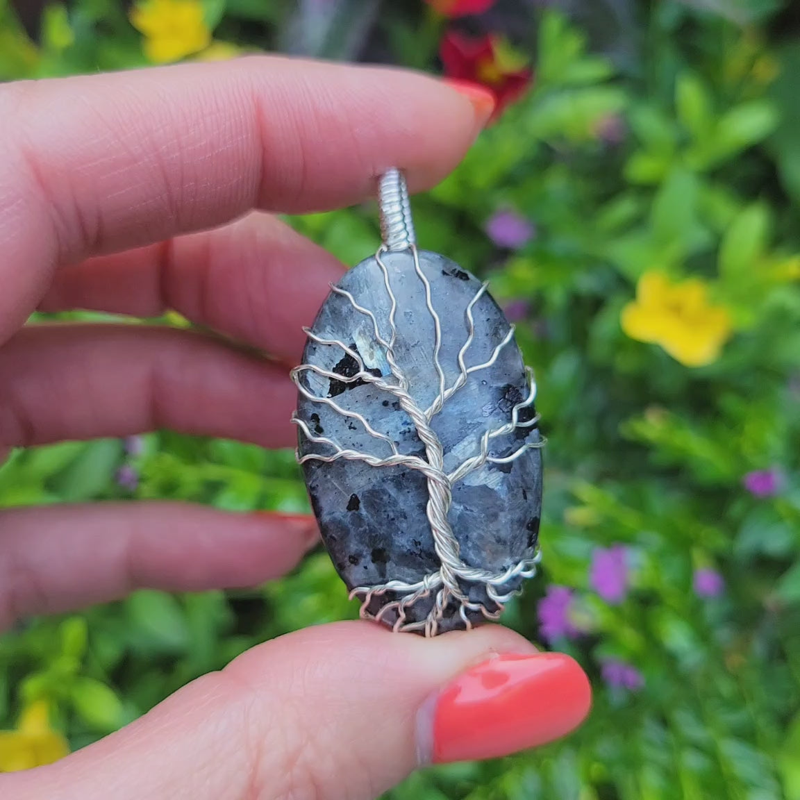 Sterling Silver Larvikite Tree Pendant