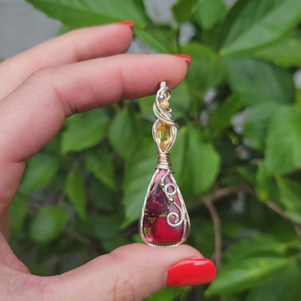 Mixed Metal Red Dahlia/Citrine Pendant