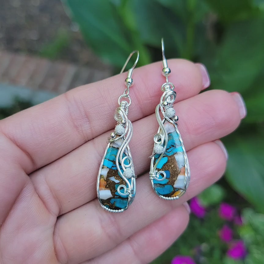 Sterling Silver Oyster Copper Turquoise Earrings