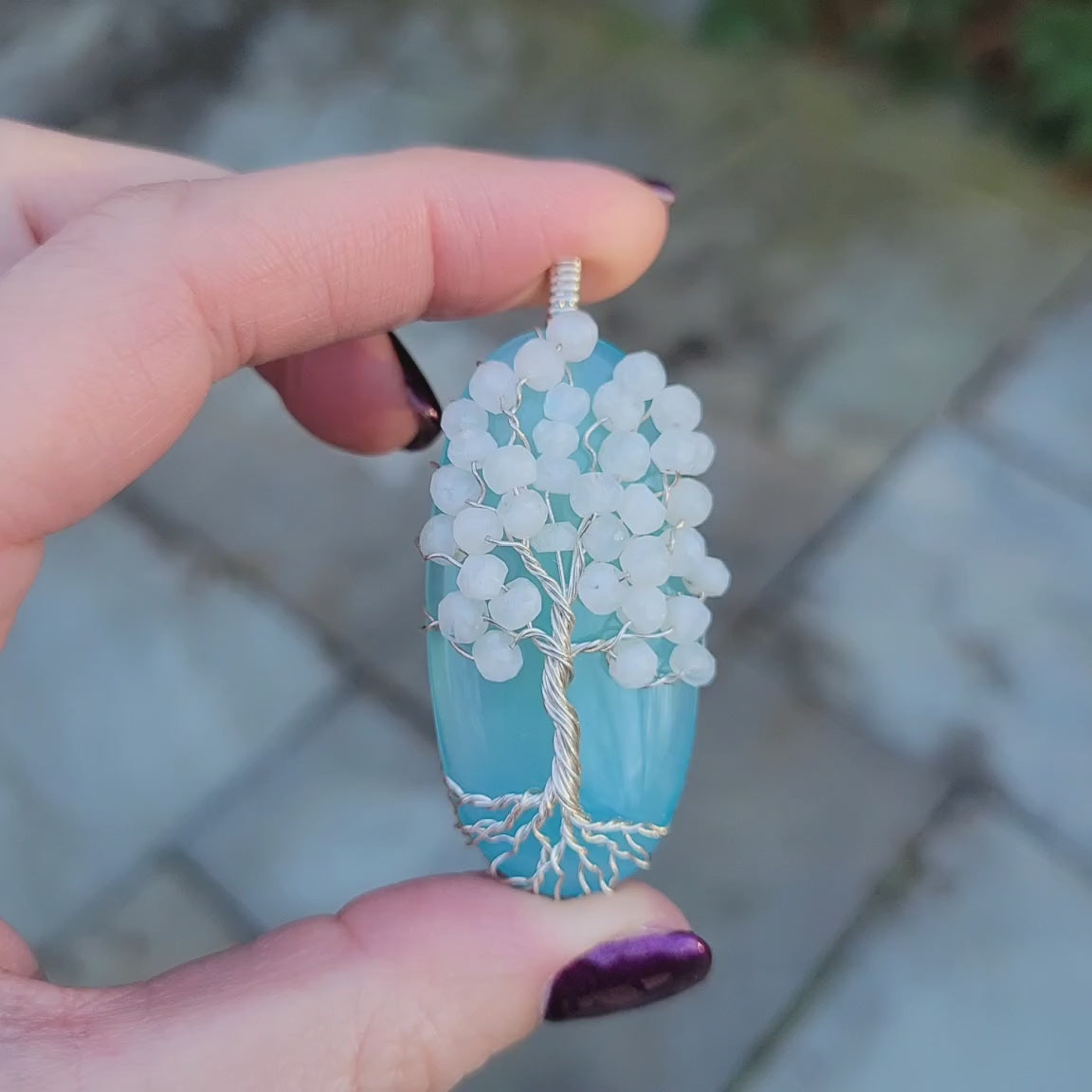 Sterling Silver Chalcedony/Moonstone Winter Tree Pendant