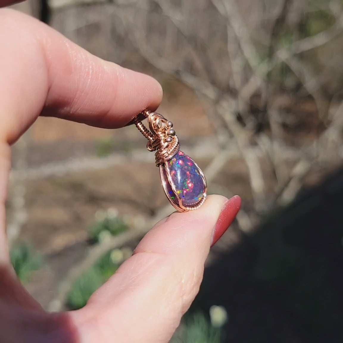 14K Rose Gold Ethiopian Pin Fire Opal Pendant