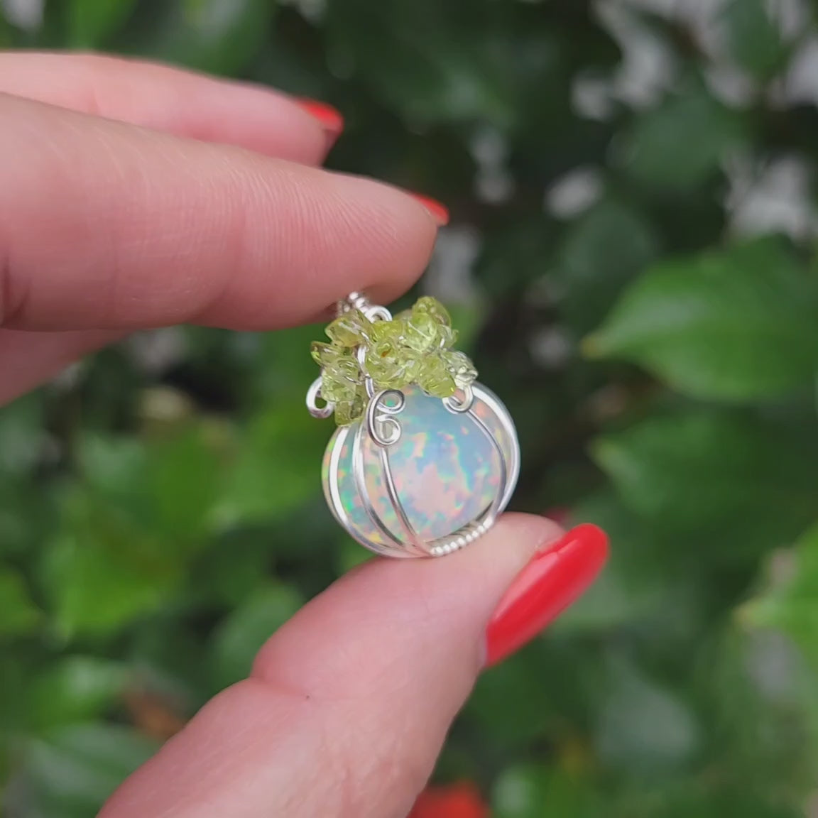 Sterling Silver AAA Pindot Ethiopian Fire Opal Pumpkin Pendant