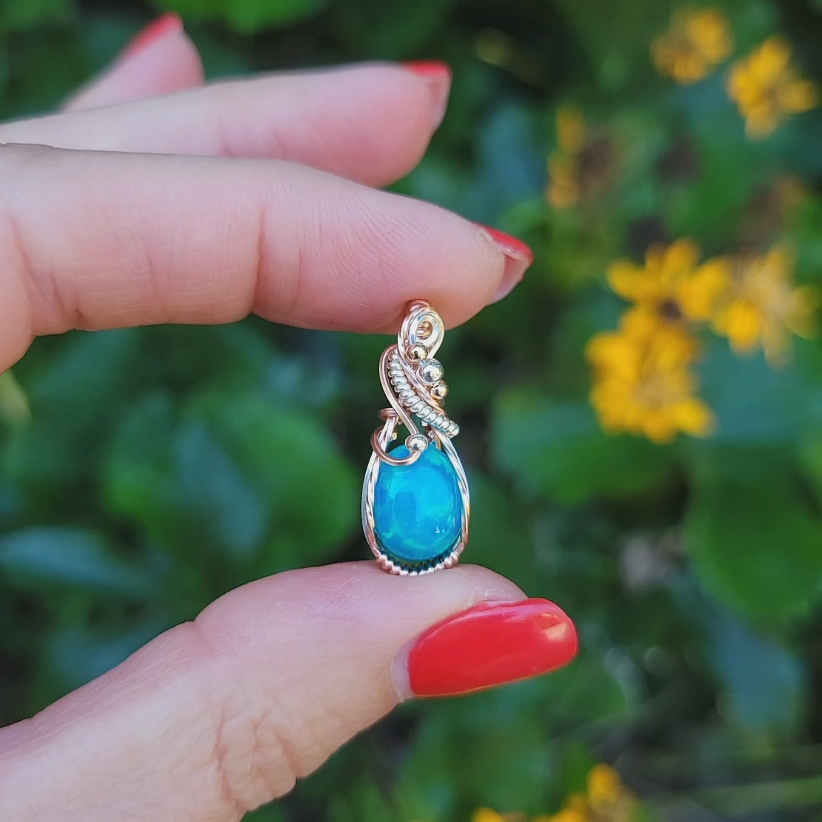 Mixed Metal Paraiba Blue Ethiopian Opal Pendant