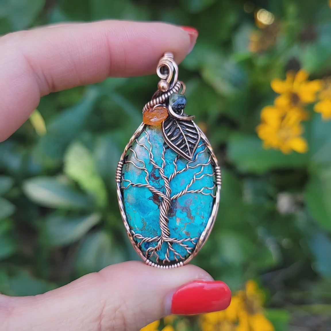 Shattuckite Fall Copper Tree Pendant