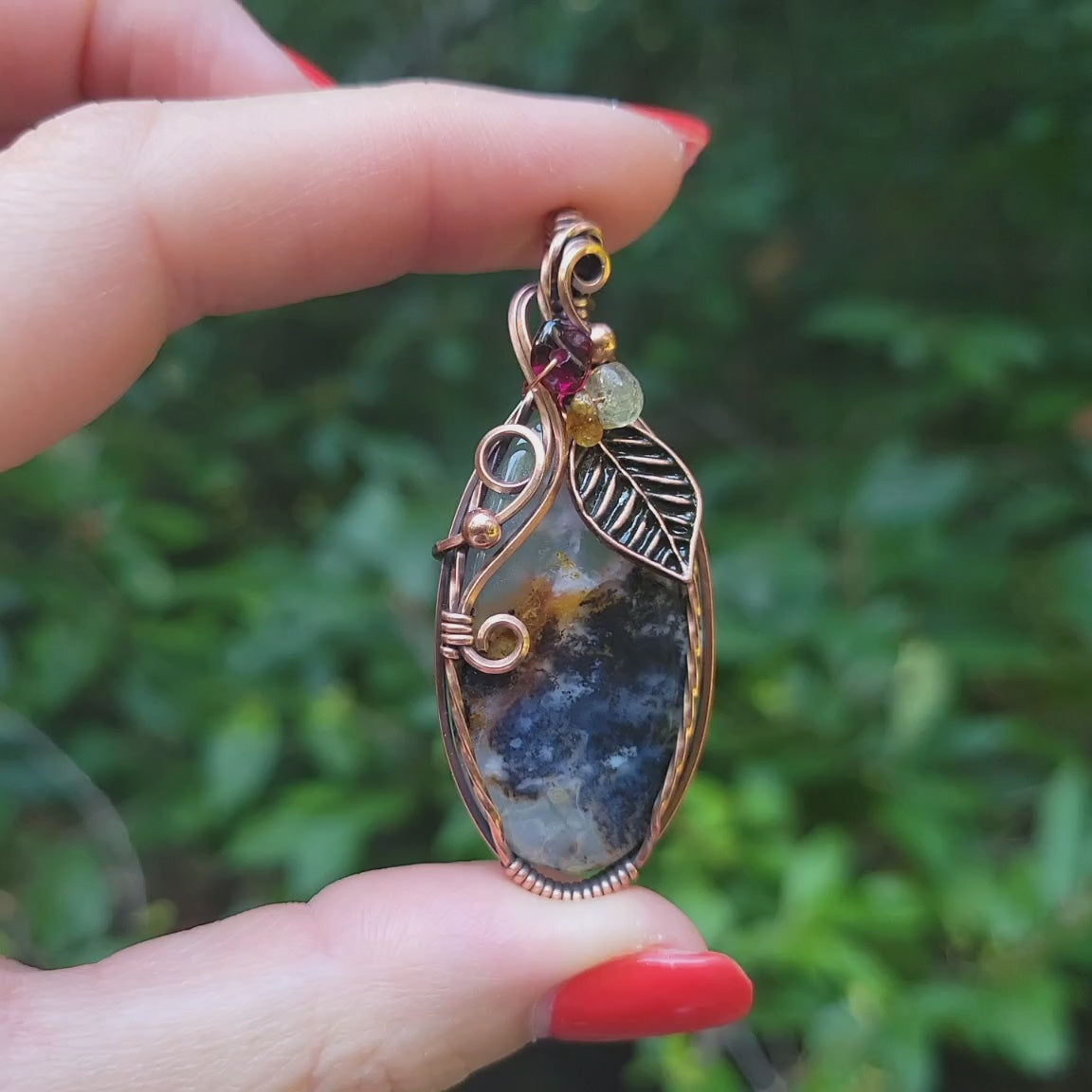 Russian Dendritic Agate Copper Fall Pendant