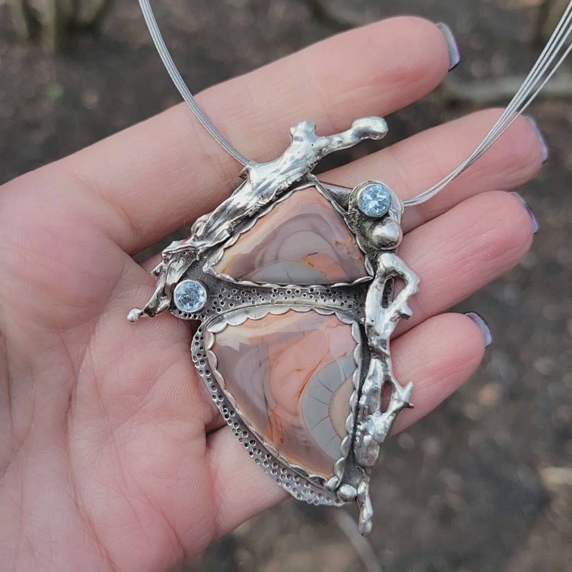 Antique Sterling and Fine Silver Imperial Jasper and Swiss Topaz Statement Pendant