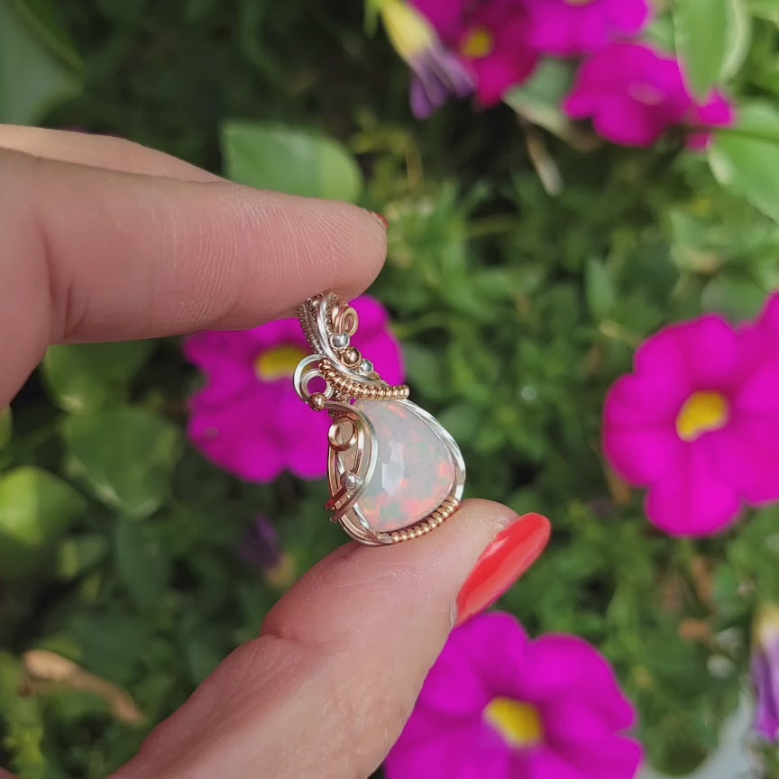 Mixed Metal Ethiopian Honeycomb Welo Opal Pendant
