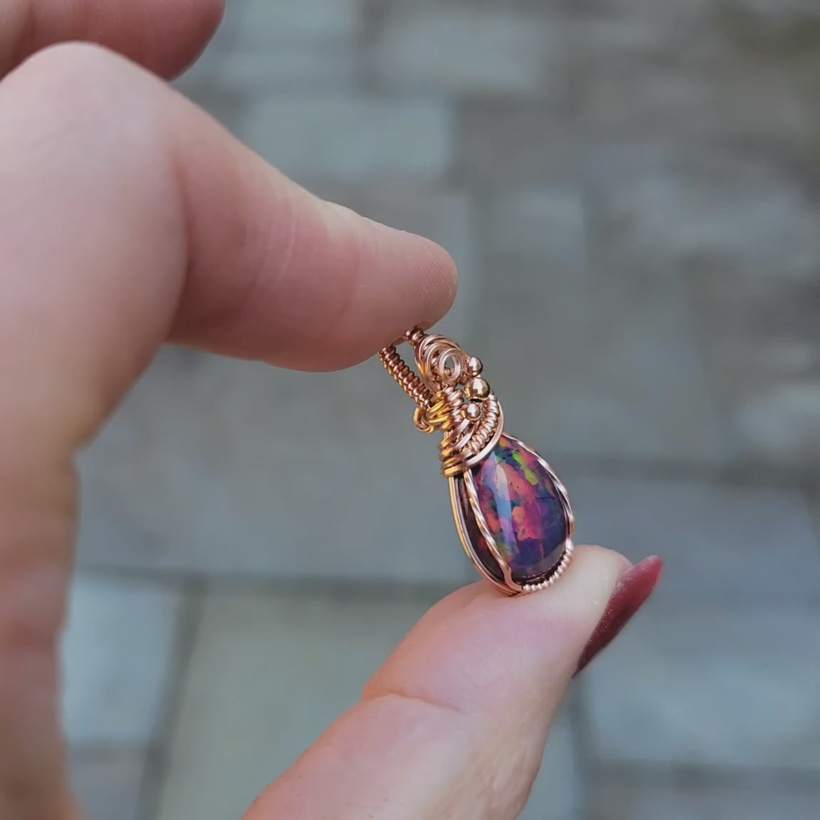 14K Rose Gold Ethiopian Pin Fire Opal Pendant