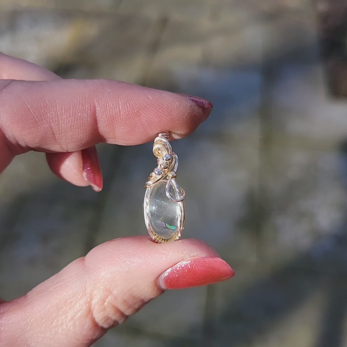 Mixed Metal Rare Malawi Rainbow Moonstone Pendant