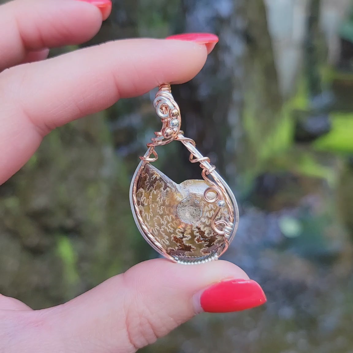 Mixed Metal Mahajanga Suture Ammonite Fossil Pendant