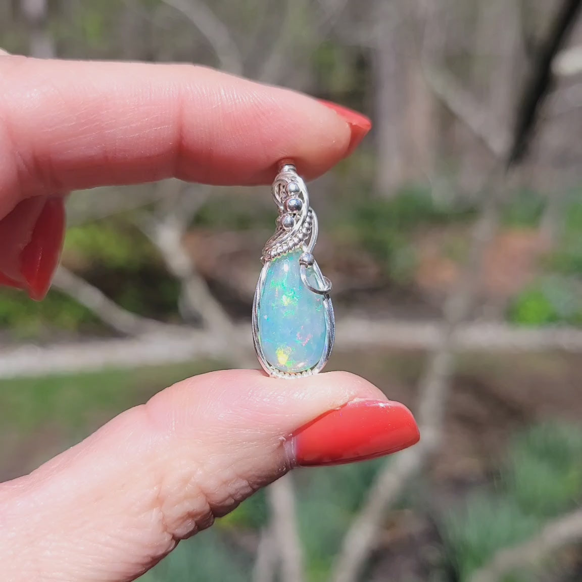 Sterling Silver Ethiopian Welo Fire Opal Pendant