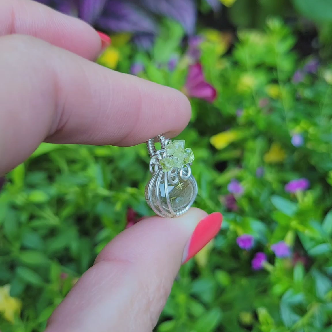 Sterling Silver Rutilated Quartz Nano Pumpkin Pendant