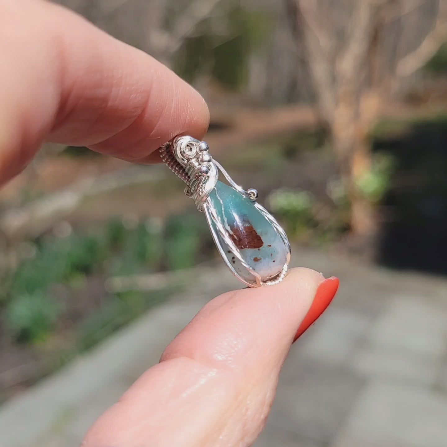 Sterling Silver Aqua Chrysoprase Pendant