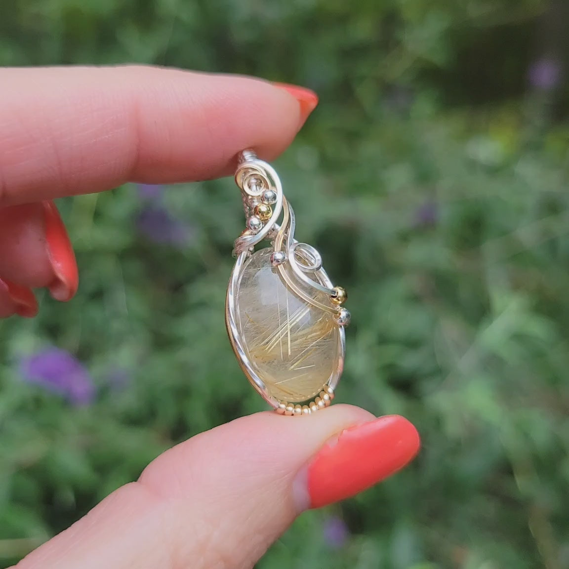 Mixed Metal Rutilated Quartz Pendant