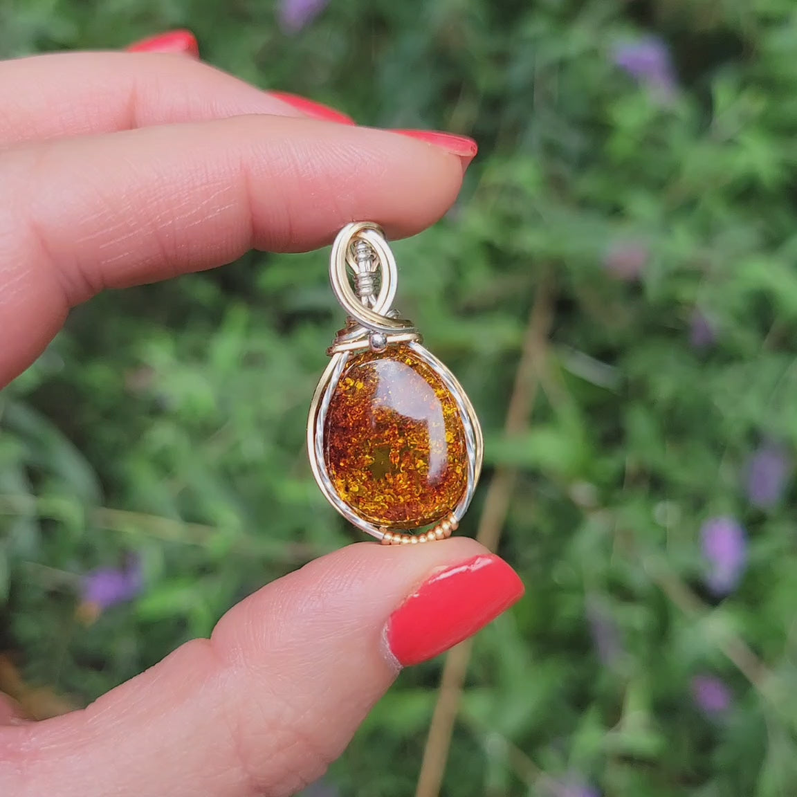 Mixed Metal Baltic Amber Pendant