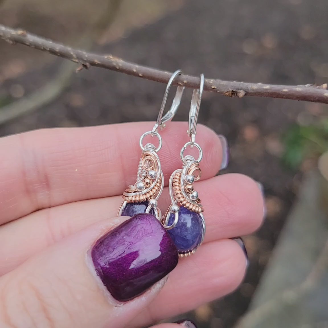 Mixed Metal Sterling Silver Tanzanite Earrings