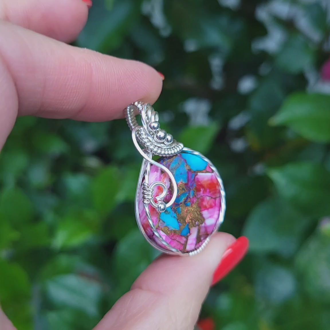 Sterling Silver Pink Spiny Oyster Turquoise Pendant