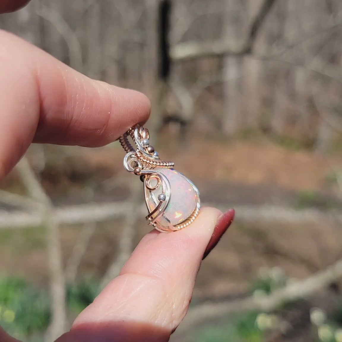 Mixed Metal Ethiopian Honeycomb Welo Opal Pendant