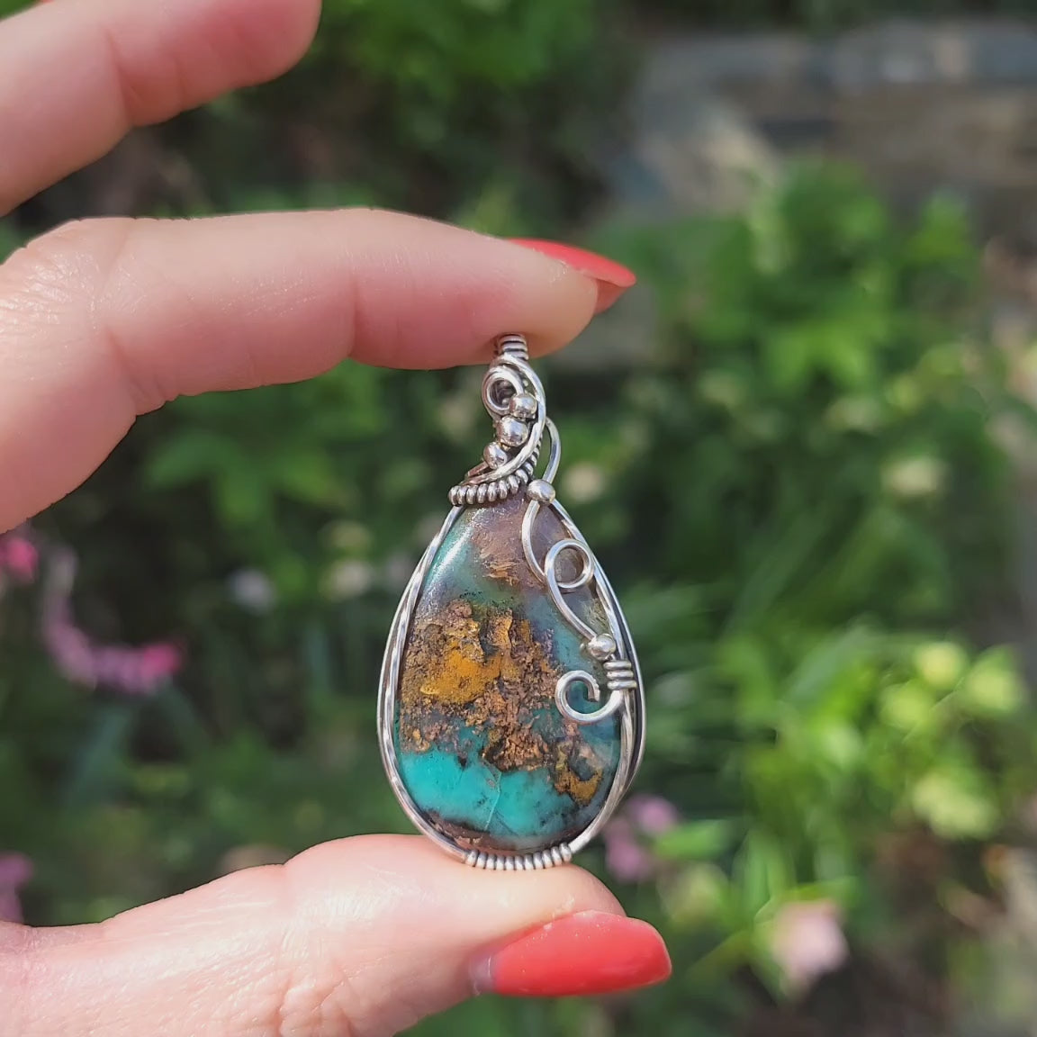 Antique Sterling Silver Opalized Wood Pendant