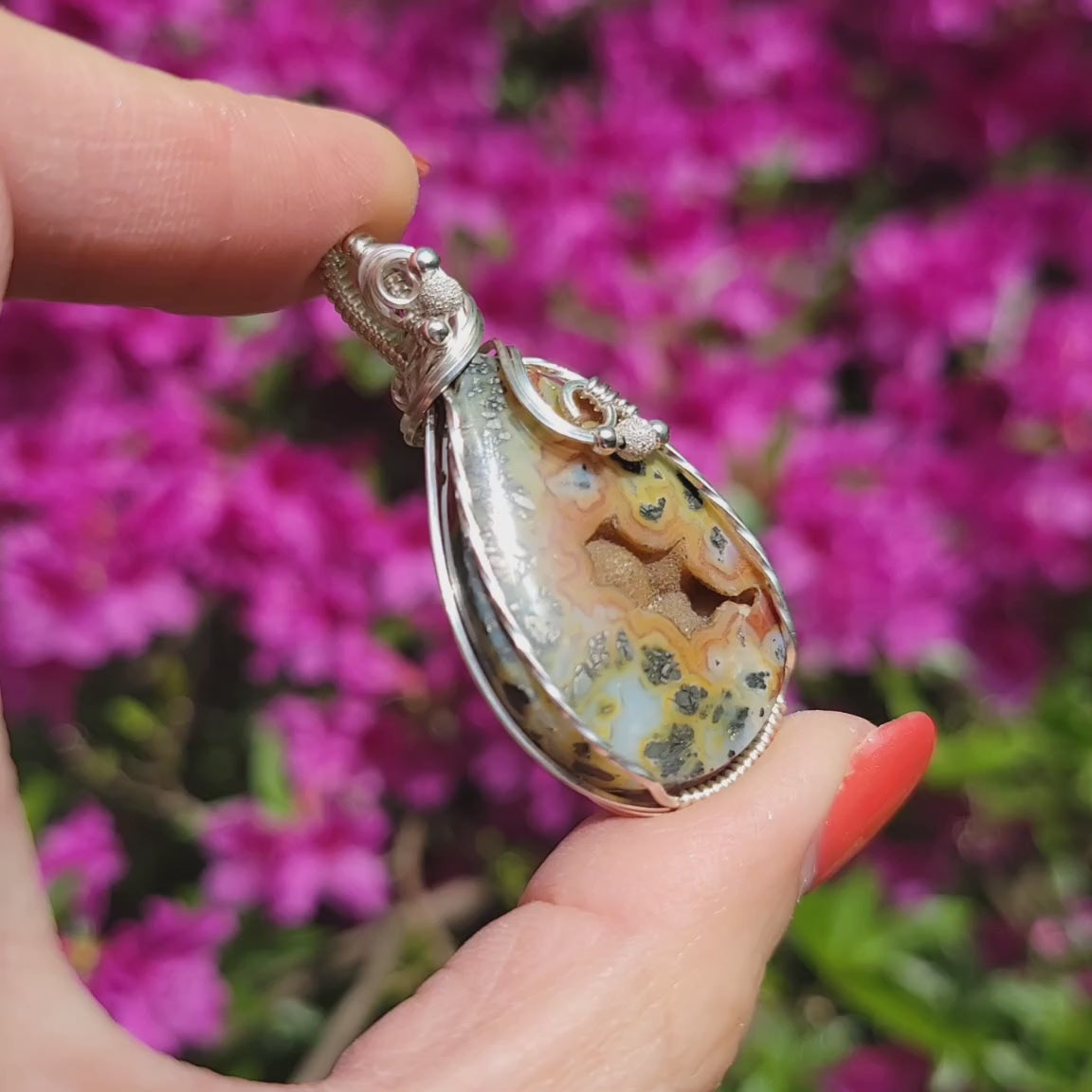Sterling Silver Druzy Marcasite Pendant
