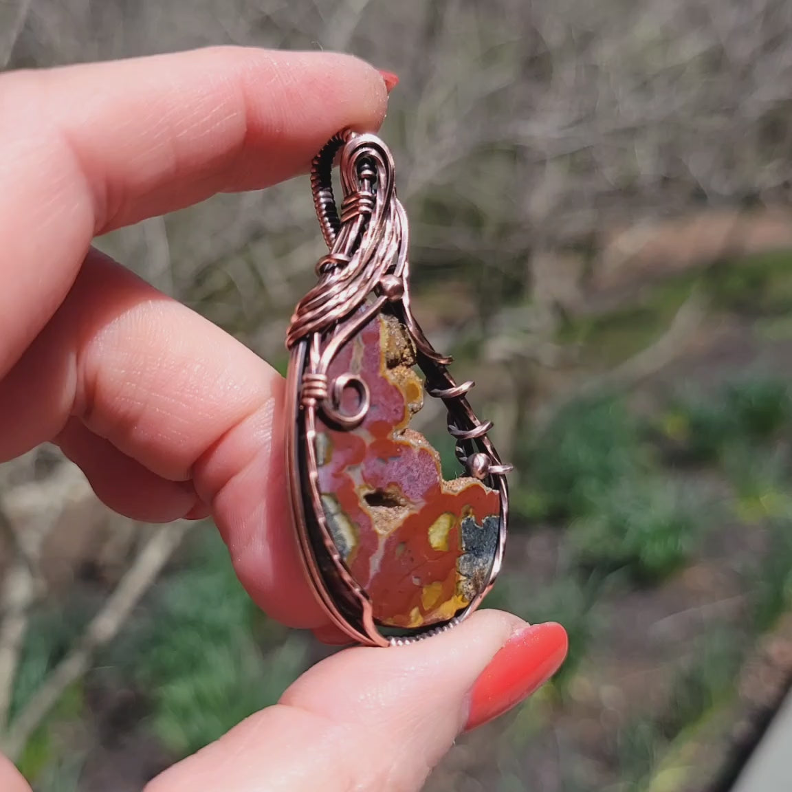 Indonesian Red Marcasite Copper Pendant