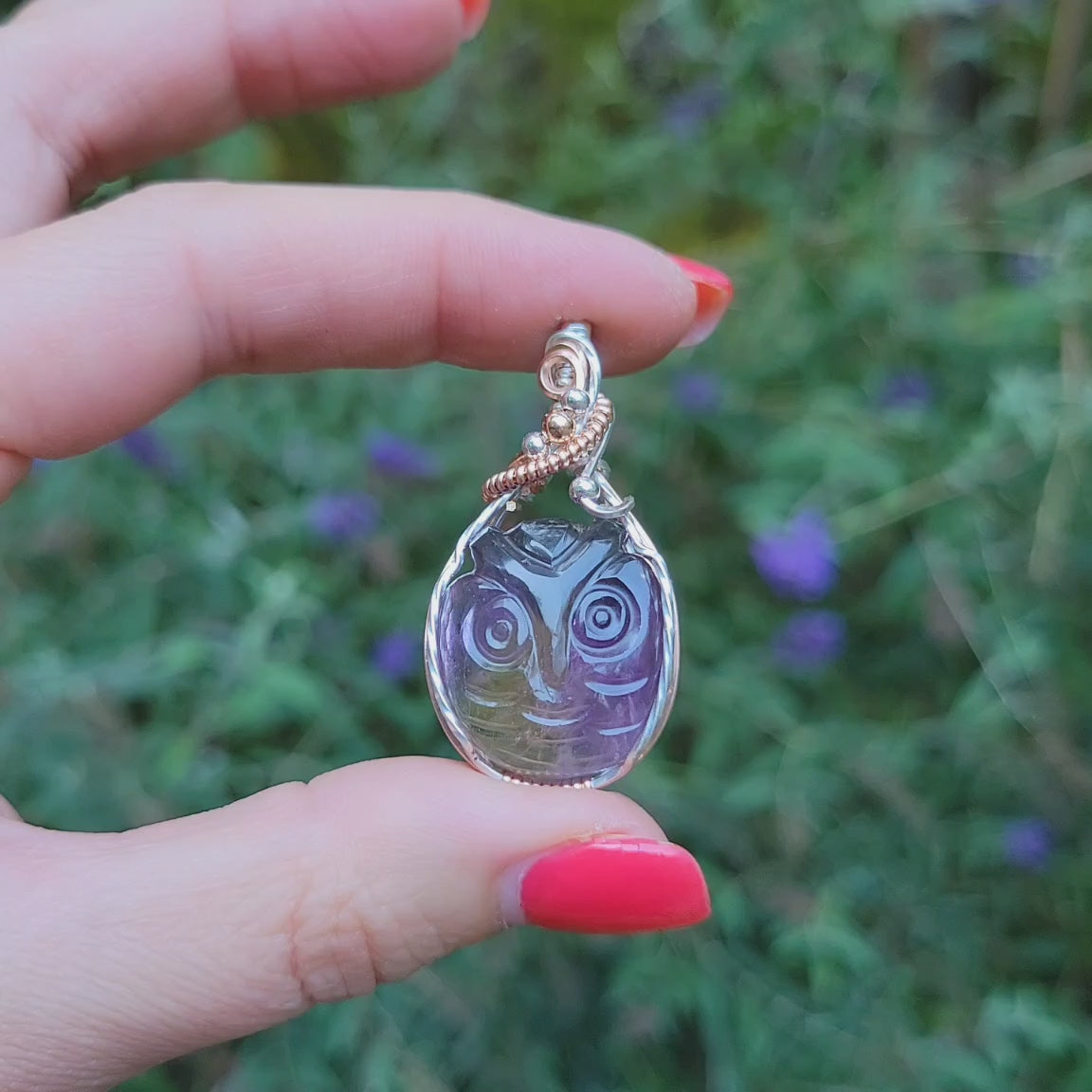 Mixed Metal Carved Owl Ametrine Pendant