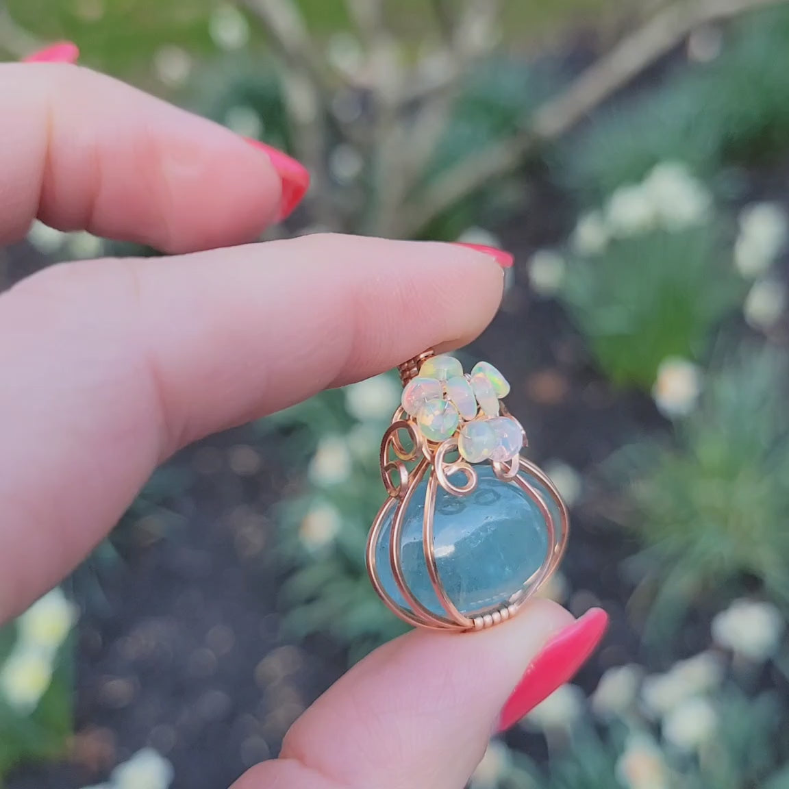 Rose Gold Aquamarine Mini Pumpkin Pendant