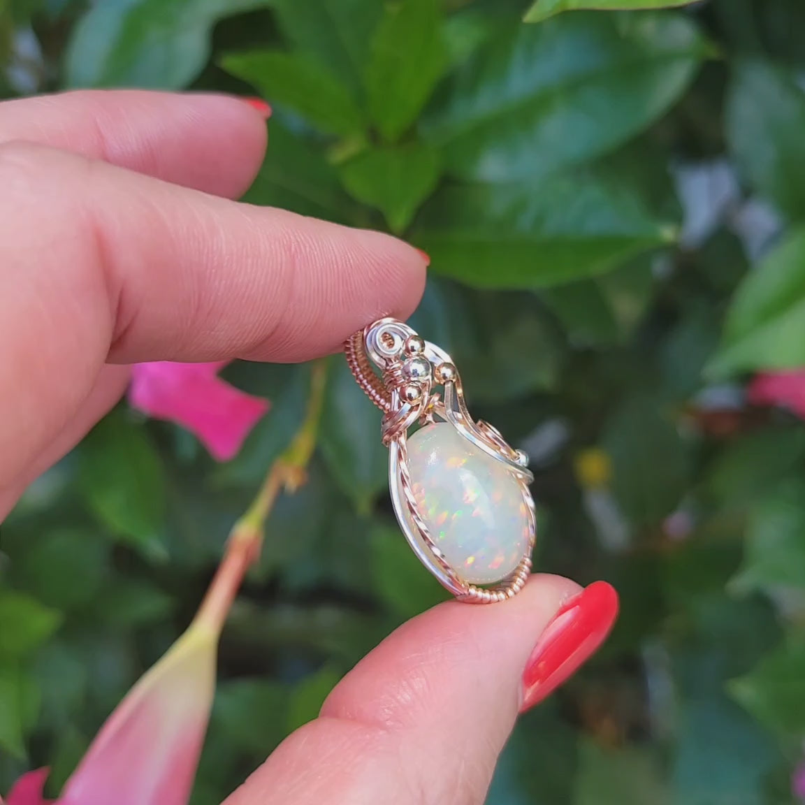 Mixed Metal Ethiopian Honeycomb and Pindot Fire Opal Pendant