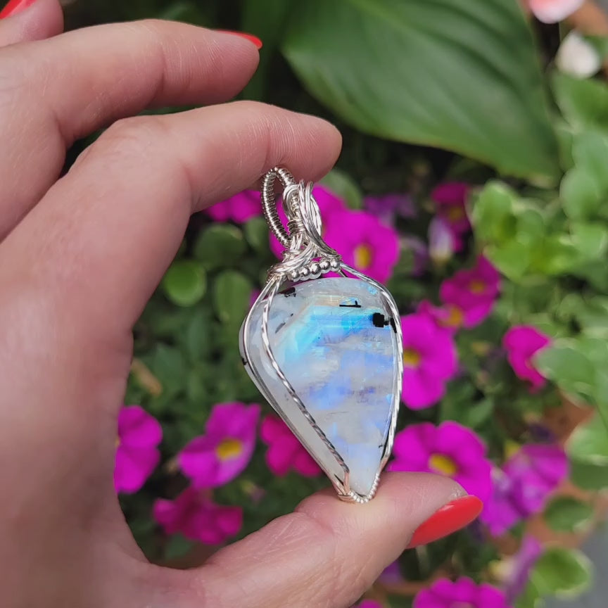 Sterling Silver Tourmalated Rainbow Moonstone Pendant