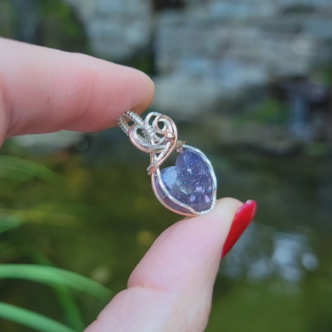 Mixed Metal Iolite Sunstone Heart Pendant