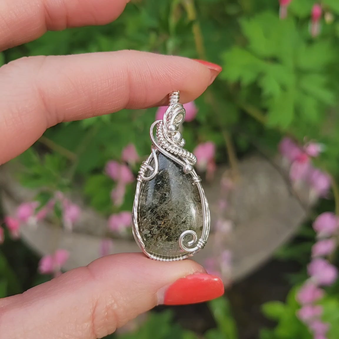 Sterling Silver Rutilated Lodolite (Garden Quartz) Pendant