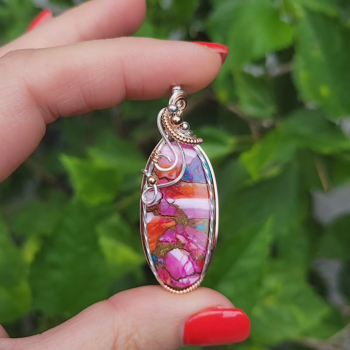Mixed Metal Pink Spiny Oyster Turquoise Pendant