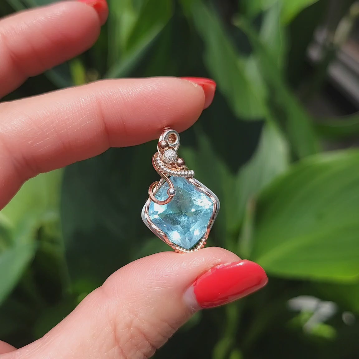 Mixed Metal Aquamarine Crystal Pendant