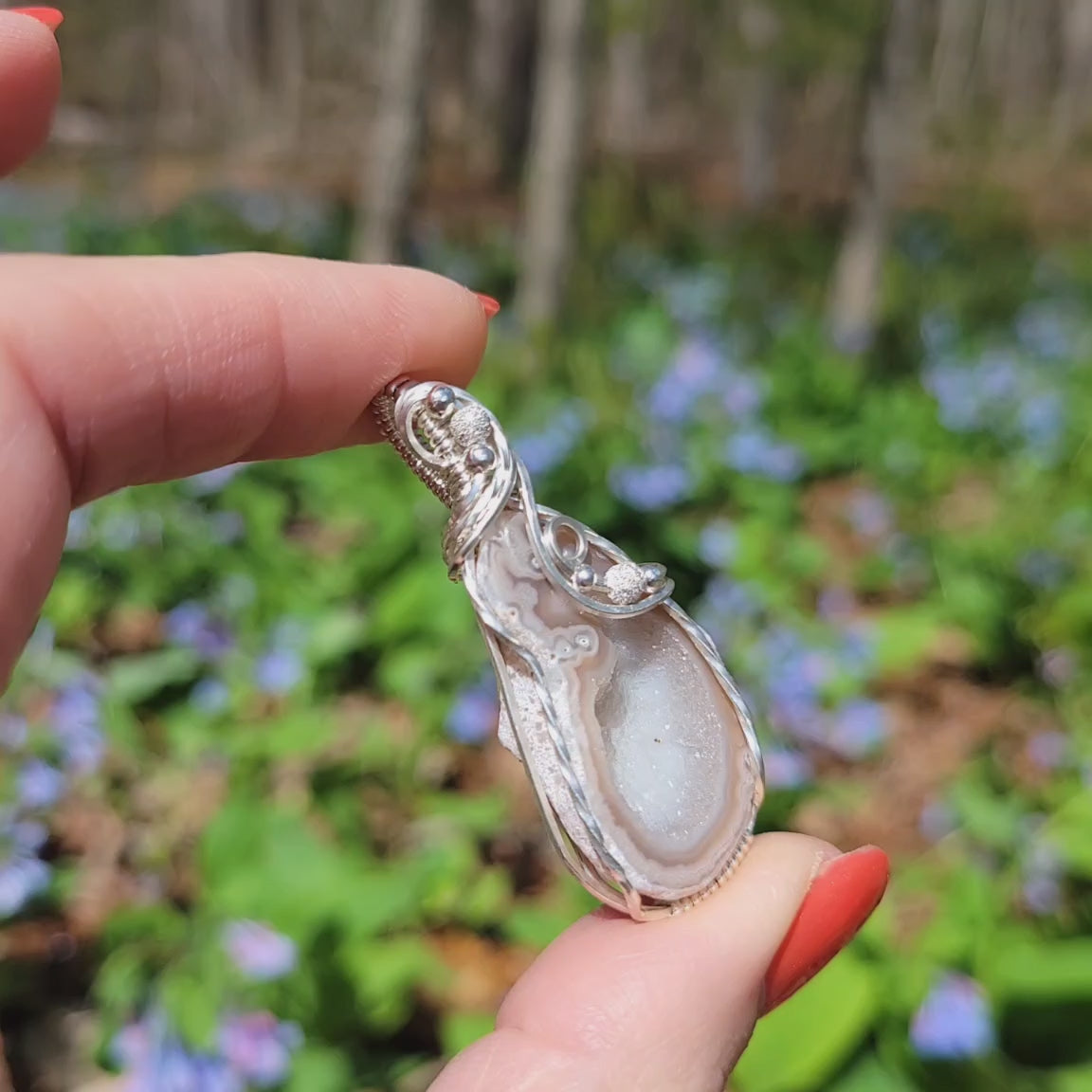 Sterling Silver White Druzy Agate Geode Pendant