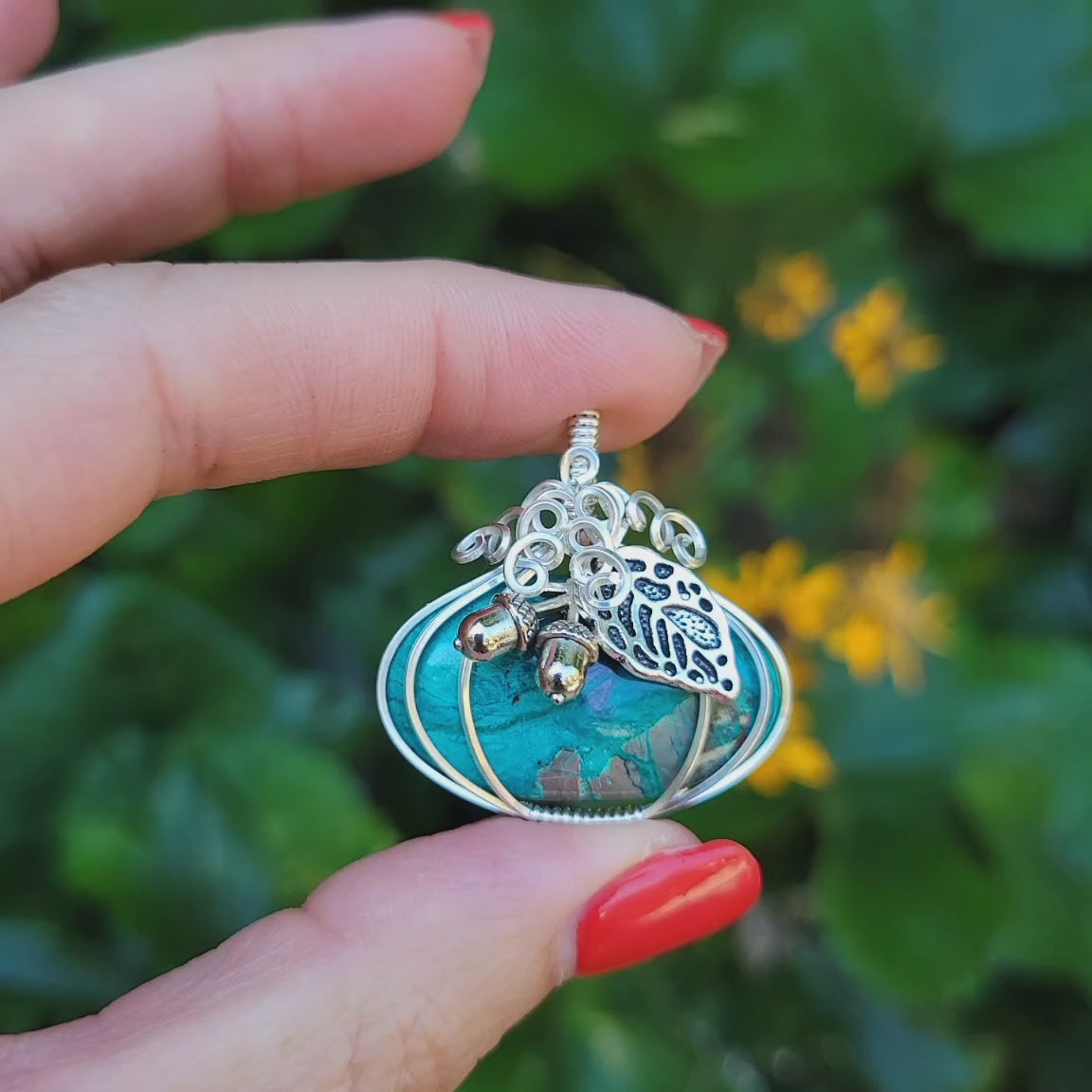 Sterling Silver Shattuckite Pumpkin Pendant