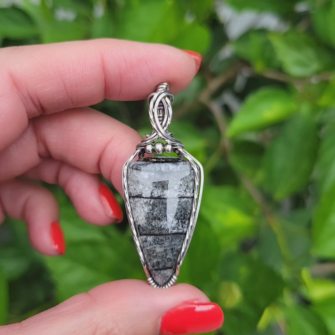 Antique Sterling Silver Orthoceras Fossil Pendant