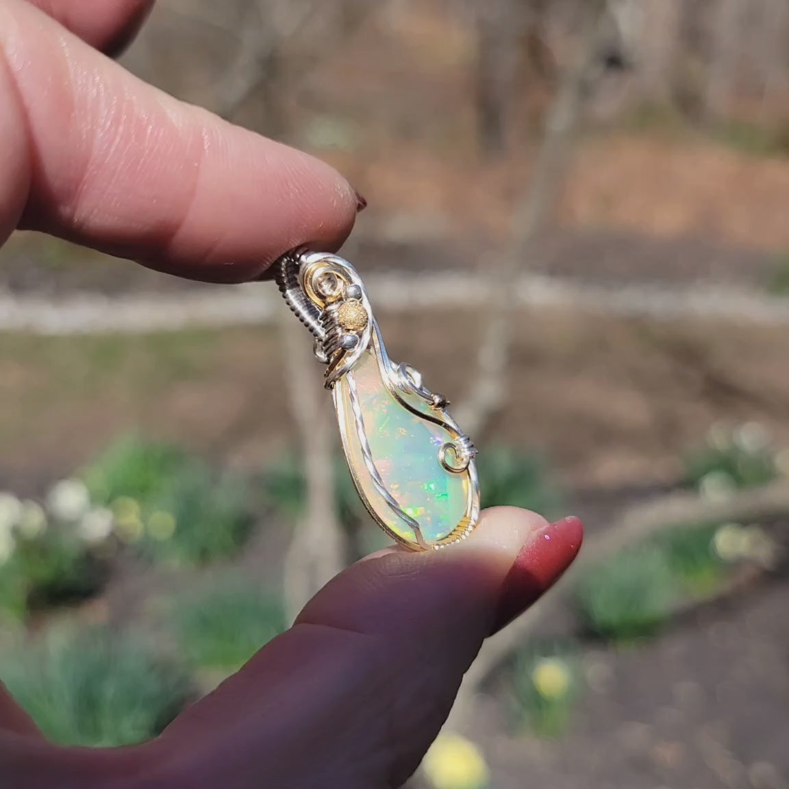 Mixed Metal Ethiopian Welo Opal Pendant