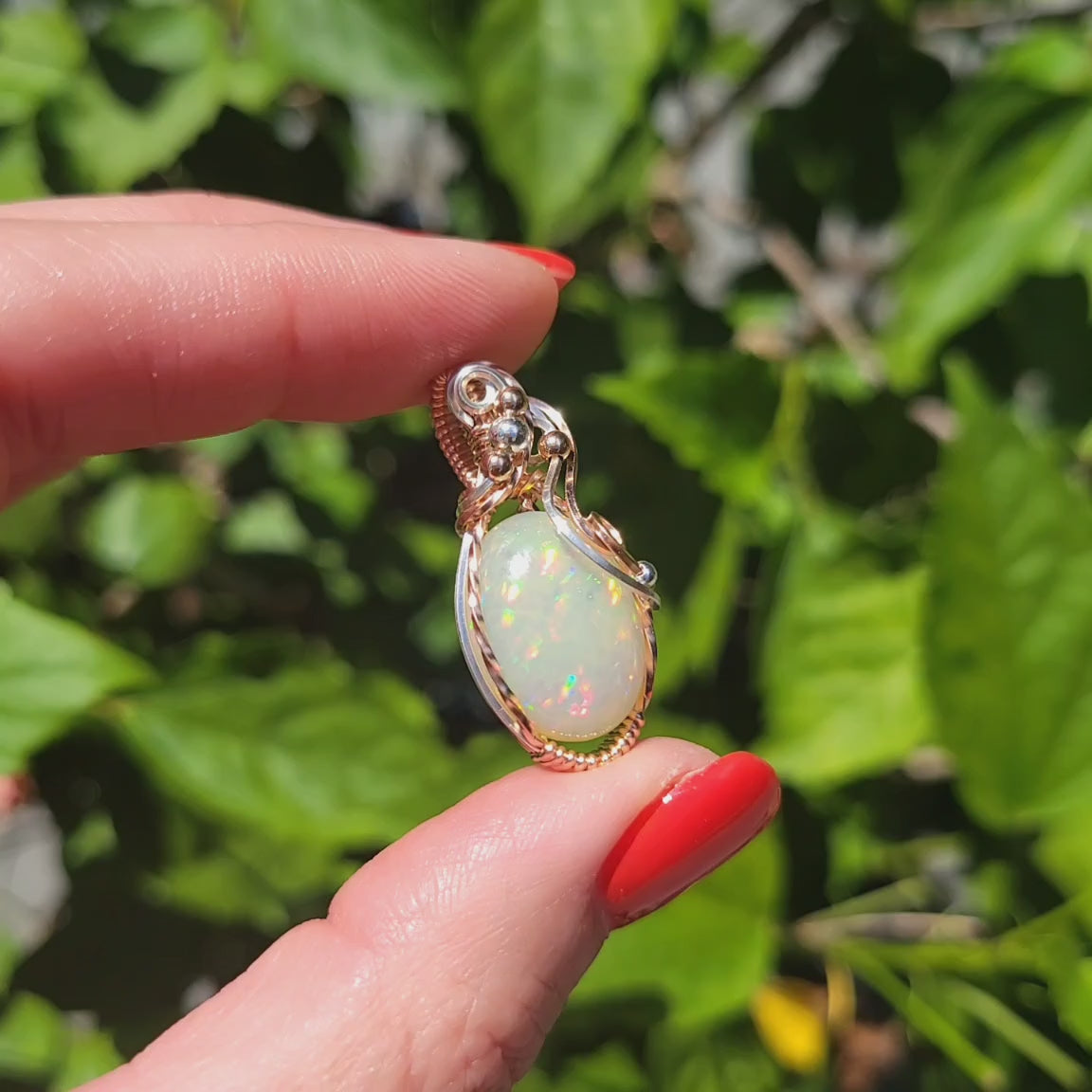 Mixed Metal Ethiopian Honeycomb and Pindot Fire Opal Pendant
